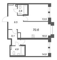 3 ккв (Евро) № 47 Корп.: 1 , Секция 2  в ЖК Коллекционер