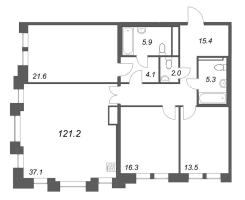 4 ккв (Евро) № 52 Корп.: 1 , Секция 2  в ЖК Коллекционер