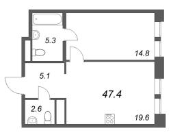 2 ккв (Евро) № 38 Корп.: 1 , Секция 2  в ЖК Коллекционер