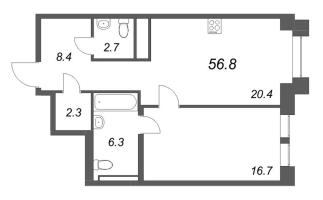 2 ккв (Евро) № 49 Корп.: 1 , Секция 2  в ЖК Коллекционер