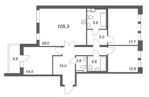 4 ккв (Евро) № 26 Корп.: 1 , Секция 2  в ЖК Коллекционер