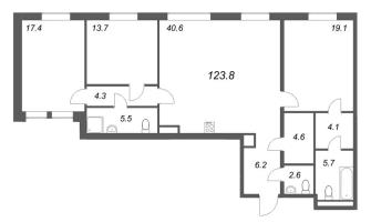 4 ккв (Евро) № 44 Корп.: 1 , Секция 2  в ЖК Коллекционер