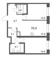 3 ккв (Евро) № 17 Корп.: 1 , Секция 2  в ЖК Коллекционер