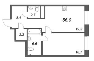2 ккв (Евро) № 19 Корп.: 1 , Секция 2  в ЖК Коллекционер