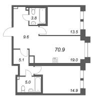 3 ккв (Евро) № 27 Корп.: 1 , Секция 2  в ЖК Коллекционер