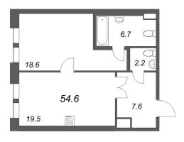 2 ккв (Евро) № 43 Корп.: 1 , Секция 2  в ЖК Коллекционер