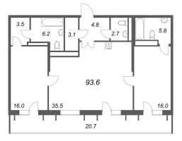 3 ккв (Евро) № 67 Корп.: 1 , Секция 2  в ЖК Коллекционер