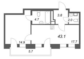 2 ккв (Евро) № 14 Корп.: 1 , Секция 1  в ЖК Коллекционер