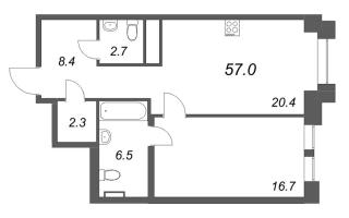2 ккв (Евро) № 39 Корп.: 1 , Секция 2  в ЖК Коллекционер