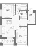 3 ккв (Евро) № 34 Корп.: 1 , Секция 1  в ЖК Коллекционный дом 1919