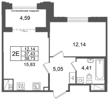 2 ккв (Евро) № 228 Корп.: 2 , Секция 8  в ЖК Кристалл Холл