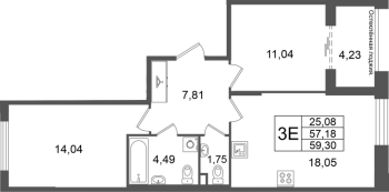 3 ккв (Евро) № 52 Корп.: 2 , Секция 3  в ЖК Кристалл Холл