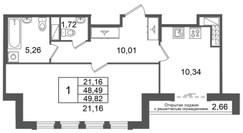 1 ккв № 149 Корп.: 2 , Секция 5  в ЖК Кристалл Холл