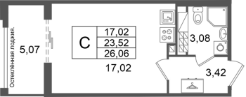 Студия № 87 Корп.: 2 , Секция 3  в ЖК Кристалл Холл
