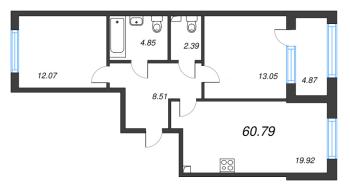 3 ккв (Евро) № 23 Корп.: 2 , Секция 2  в ЖК Кристалл Холл