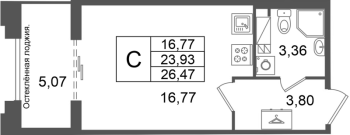 Студия № 68 Корп.: 2 , Секция 3  в ЖК Кристалл Холл