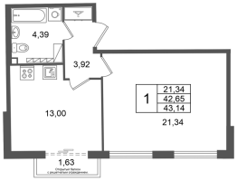 1 ккв № 17 Корп.: 2 , Секция 1  в ЖК Кристалл Холл