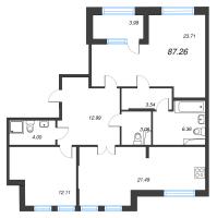 3 ккв (Евро) № 148 Корп.: 2 , Секция 5  в ЖК Кристалл Холл