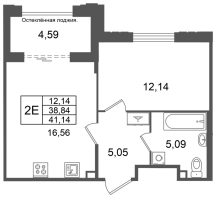 2 ккв (Евро) № 220 Корп.: 2 , Секция 8  в ЖК Кристалл Холл