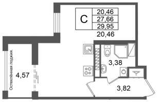 Студия № 50 Корп.: 2 , Секция 2  в ЖК Кристалл Холл