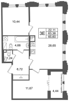 3 ккв (Евро) № 16 Корп.: 2 , Секция 1  в ЖК Кристалл Холл
