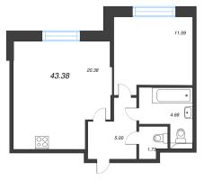 2 ккв (Евро) № 3 Корп.: 2 , Секция 1  в ЖК Кристалл Холл