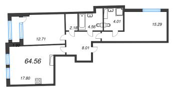 3 ккв (Евро) № 144 Корп.: 2 , Секция 5  в ЖК Кристалл Холл