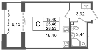 Студия № 21 Корп.: 2 , Секция 2  в ЖК Кристалл Холл