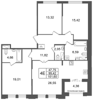 4 ккв (Евро) № 137 Корп.: 2 , Секция 5  в ЖК Кристалл Холл