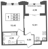 1 ккв № 14 Корп.: 2 , Секция 1  в ЖК Кристалл Холл