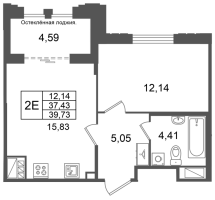 2 ккв (Евро) № 232 Корп.: 2 , Секция 8  в ЖК Кристалл Холл