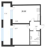 2 ккв (Евро) № 157 Корп.: 2 , Секция 6  в ЖК Кристалл Холл