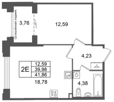 2 ккв (Евро) № 152 Корп.: 2 , Секция 6  в ЖК Кристалл Холл