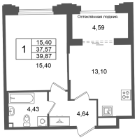 1 ккв № 2 Корп.: 2 , Секция 1  в ЖК Кристалл Холл