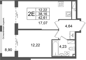 2 ккв (Евро) № 56 Корп.: 2 , Секция 3  в ЖК Кристалл Холл