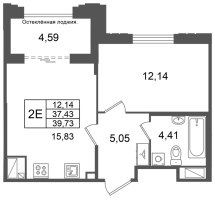 2 ккв (Евро) № 224 Корп.: 2 , Секция 8  в ЖК Кристалл Холл