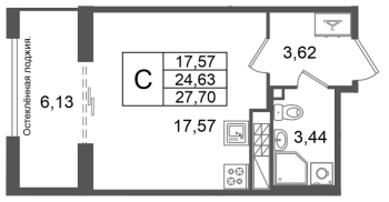 Студия № 45 Корп.: 2 , Секция 2  в ЖК Кристалл Холл