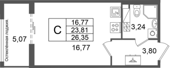Студия № 72 Корп.: 2 , Секция 3  в ЖК Кристалл Холл
