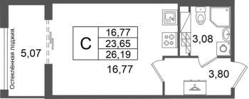 Студия № 77 Корп.: 2 , Секция 3  в ЖК Кристалл Холл