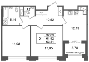 2 ккв № 134 Корп.: 2 , Секция 5  в ЖК Кристалл Холл