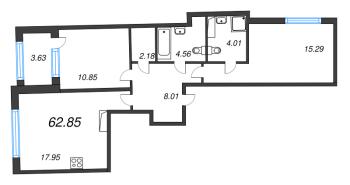 3 ккв (Евро) № 132 Корп.: 2 , Секция 5  в ЖК Кристалл Холл