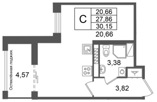 Студия № 42 Корп.: 2 , Секция 2  в ЖК Кристалл Холл
