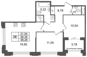 3 ккв (Евро) № 135 Корп.: 2 , Секция 5  в ЖК Кристалл Холл