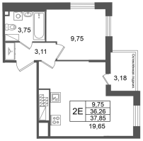 2 ккв (Евро) № 182 Корп.: 2 , Секция 6  в ЖК Кристалл Холл