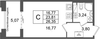 Студия № 78 Корп.: 2 , Секция 3  в ЖК Кристалл Холл