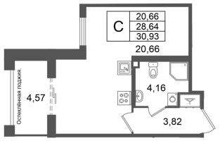 Студия № 22 Корп.: 2 , Секция 2  в ЖК Кристалл Холл
