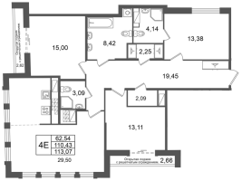 4 ккв (Евро) № 150 Корп.: 2 , Секция 5  в ЖК Кристалл Холл