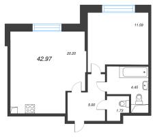 2 ккв (Евро) № 11 Корп.: 2 , Секция 1  в ЖК Кристалл Холл
