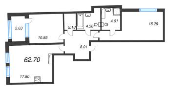 3 ккв (Евро) № 140 Корп.: 2 , Секция 5  в ЖК Кристалл Холл