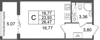 Студия № 62 Корп.: 2 , Секция 3  в ЖК Кристалл Холл